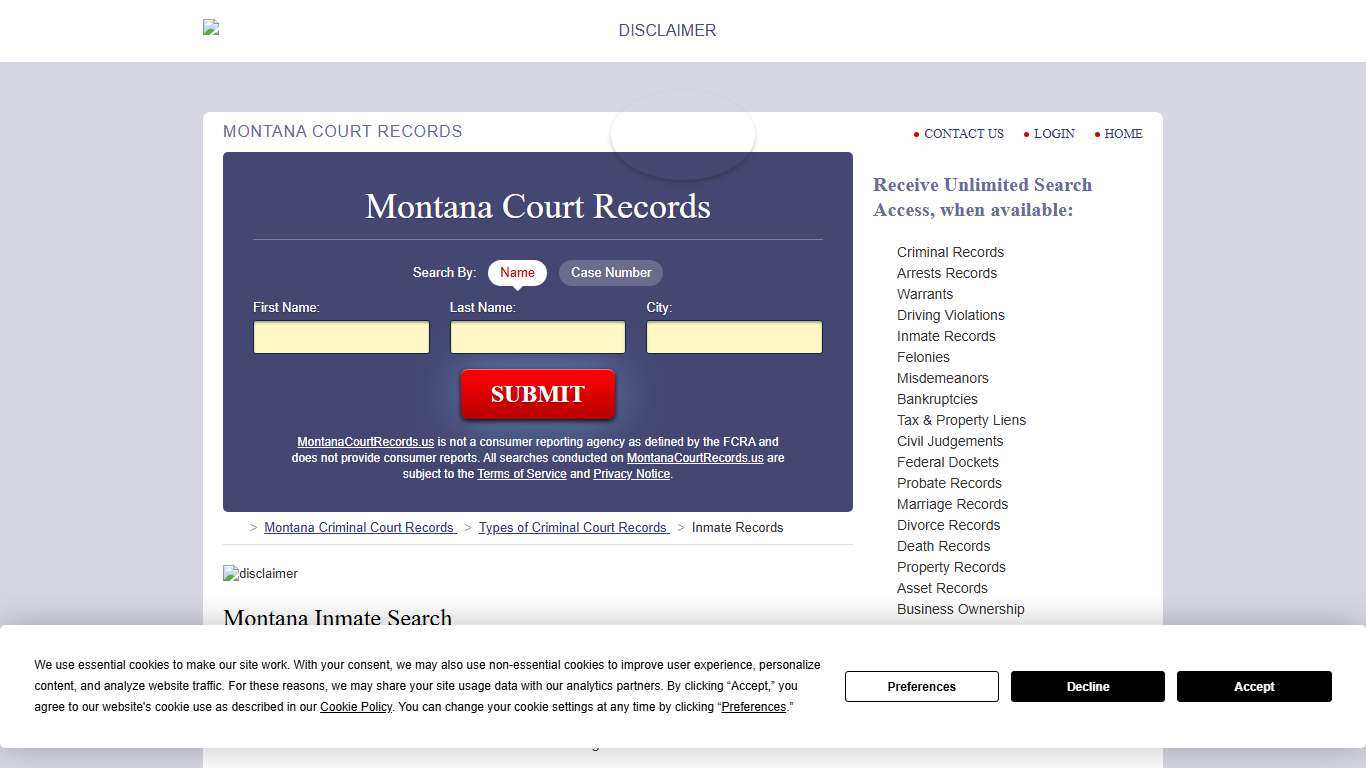 Montana Inmate Search MontanaCourtRecords.us